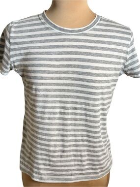 Vince Gray White Striped Pima Cotton Crew Neck Tee Shirt XS